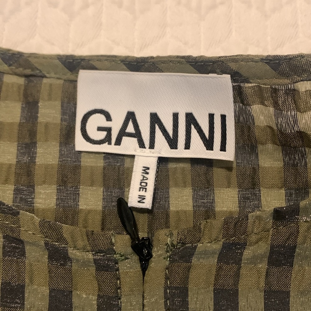 GANNI NWOT Checkered Black and Olive top - Picture 8 of 12